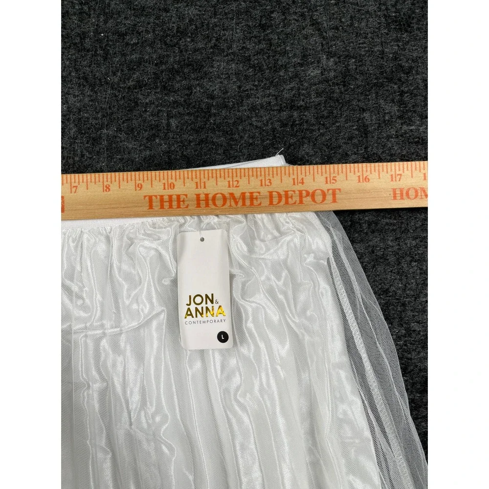 Jon & Anna Pleated Skirt Womens L White NEW Tulle Overlay Satin Midi A-Line